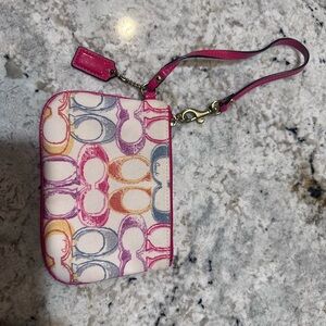 Coach Pink and Purple Wristlet with Signature Pattern